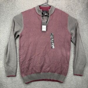 GEOFFREY BEENE Mens‎ Sweater Pullover 1/4 Zip Burgundy Gray Houndstooth Size M